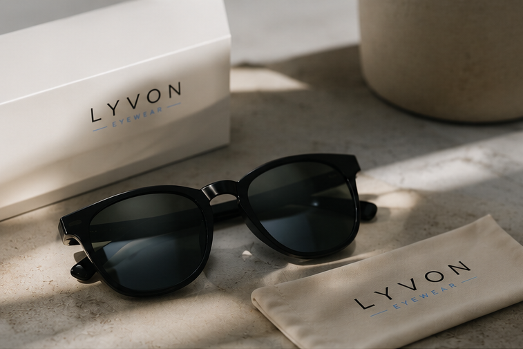 Lunettes de soleil noires Lyvon Eyewear avec pochette